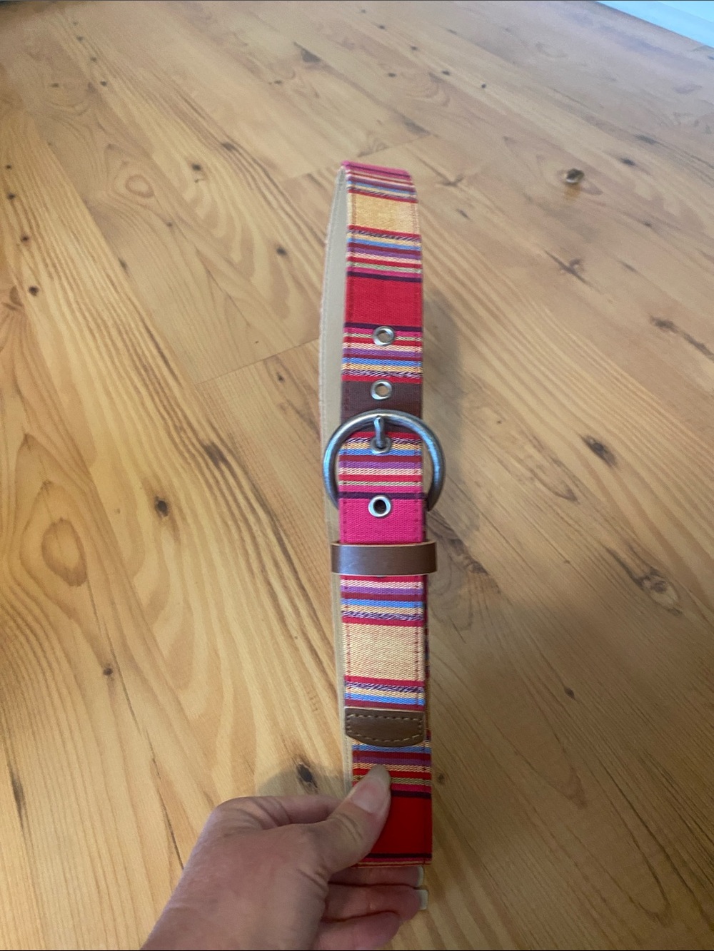 Striped Red and Tan Canvas Belt